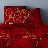 Housse de couette New Japonisant Bordeaux 140x200 cm - 100% coton 57fils/cm²