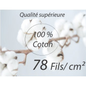 Drap housse percale de coton peigné gris  78fils/cm² tissage serré