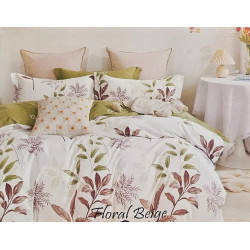 Parure de Draps 160cm 4 pièces 100% Coton Floral Beige