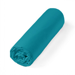 Drap housse Percale bonnet 30 cm roulé bleu canard
