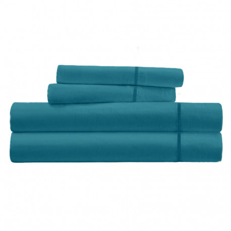 Parure de Draps percale de coton bleu canard 4 pièces