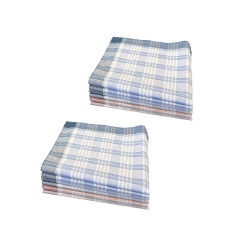 Pile de lot de 12 mouchoirs Trio Carreaux Bleu, Gris et Orange coton 50x50