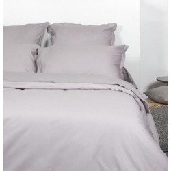Housse de Couette 240x280 unie gris souris coton + 2 taies assorties
